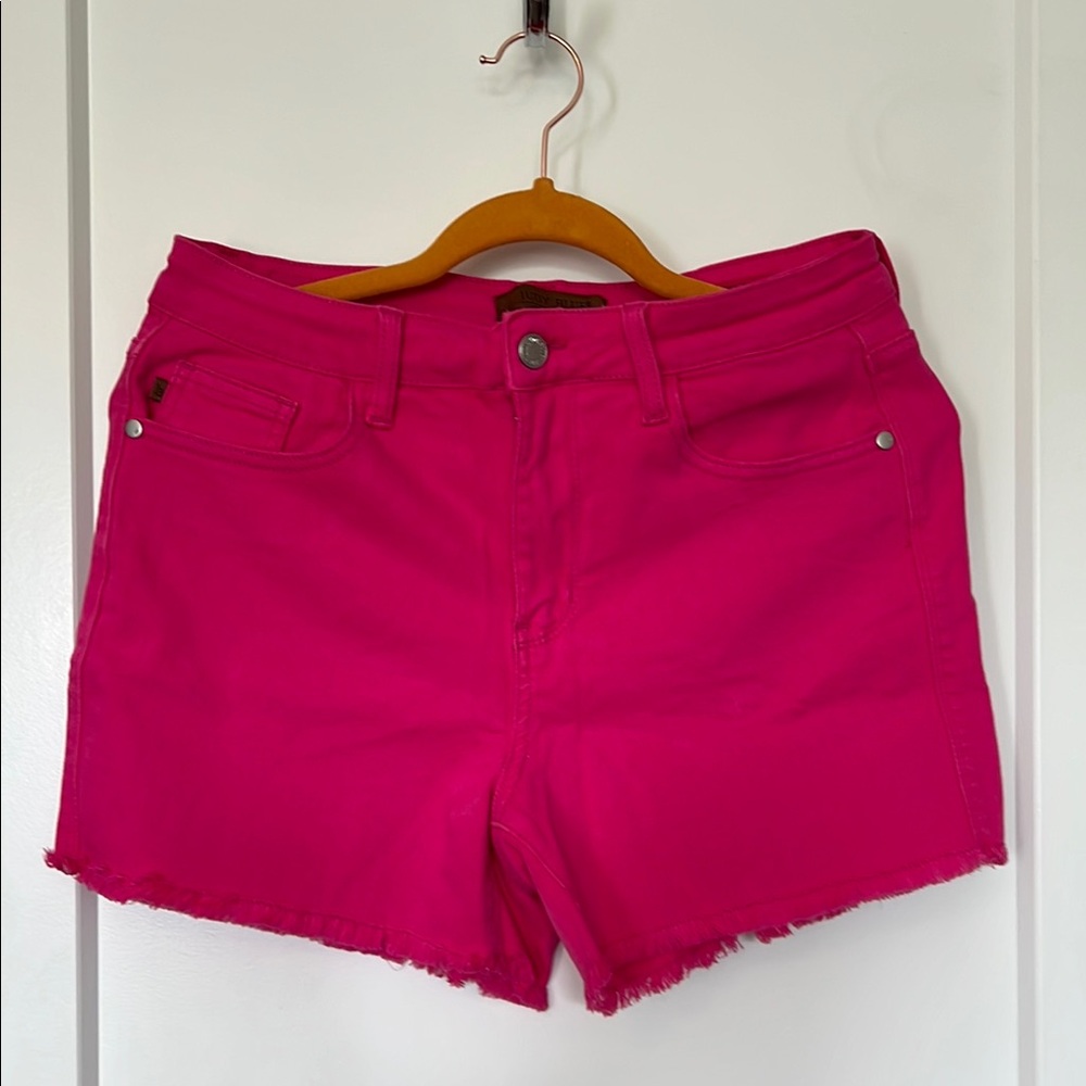 Judy Blue Hot Pink Jean Shorts Raw Hem Casual